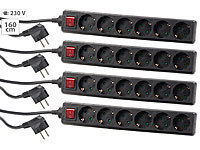 revolt 4er-Set schaltbare 6-fach-Steckdosenleisten mit Kinderschutz,160 cm; Energiekostenmesser, USB-Steckdosen 