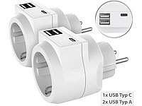 revolt 2er-Set 3in1-Steckdosen mit USB Typ C & 2x USB Typ A; Mehrfach-USB-Netzteile für Steckdose Mehrfach-USB-Netzteile für Steckdose Mehrfach-USB-Netzteile für Steckdose 