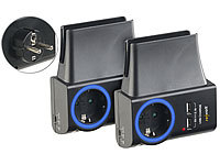 revolt 2er-Set 4in1-Steckdosen, je 2x USB, LED-Ring & Smartphone-Halterung; Mehrfach-USB-Netzteile für Steckdose Mehrfach-USB-Netzteile für Steckdose 