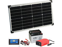 revolt Solarpanel (50 W) mit Blei-Akku, Laderegler & Wechselrichter; Solarpanels faltbar, 2in1-Hochleistungsakkus & Solar-GeneratorenSolaranlagen-Set: Mikro-Inverter mit MPPT-Regler und Solarpanel 