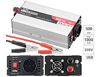 revolt Kfz-Spannungswandler mit 500 Watt, 230 Volt, USB, Peakpower 1.000 Watt