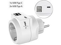 revolt 3in1-Steckdose mit USB Typ C & 2x USB Typ A, 230 Volt, 3,6 A, 18 Watt; Mehrfach-USB-Netzteile für Steckdose Mehrfach-USB-Netzteile für Steckdose Mehrfach-USB-Netzteile für Steckdose 