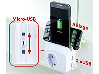 revolt 4in1-Steckdose, 2x USB, 1x Micro-USB, Smartphone-Ablage, 2,1 A, 10,5 W; Mehrfach-USB-Netzteile für Steckdose 