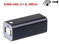 revolt USB-Powerbank mit 8.000 mAh und LED-Taschenlampe, 2,1 A, 100 Lumen