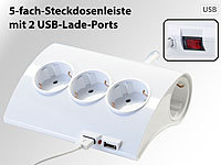 revolt 5-fach-Tisch-Steckdosenleiste mit 2 USB-Ports, auch zur Wandmontage