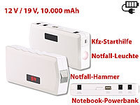 revolt Notebook-Powerbank m. Kfz-Starthilfe, Notfall-Hammer, 10.000 mAh/400 A; USB-Solar-Powerbanks USB-Solar-Powerbanks 