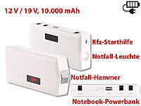 revolt Notebook-Powerbank m. Kfz-Starthilfe, Notfall-Hammer, 10.000 mAh/400 A; USB-Solar-Powerbanks, 2in1-Hochleistungsakkus & Solar-Konverter mit modifizierter Sinuswelle USB-Solar-Powerbanks, 2in1-Hochleistungsakkus & Solar-Konverter mit modifizierter Sinuswelle 