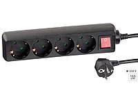 revolt 4-fach-Steckdosenleiste mit beleuchtetem Netzschalter, schwarz; Energiekostenmesser, USB-Steckdosen 