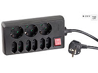 revolt 9-fach-Steckdosenleiste mit beleuchtetem Netzschalter, schwarz; Energiekostenmesser, USB-Steckdosen 