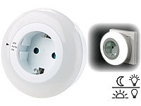 revolt LED-Nachtlicht mit Dämmerungssensor und Steckdose, weiß; Steckdosen mit Bewegungsmelder und Dämmerungs-Sensor Steckdosen mit Bewegungsmelder und Dämmerungs-Sensor 