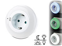 revolt LED-Nachtlicht mit Dämmerungssensor und Steckdose, 3 Farben; Steckdosen mit Bewegungsmelder und Dämmerungs-Sensor Steckdosen mit Bewegungsmelder und Dämmerungs-Sensor 