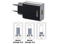 revolt 230-V-USB-Netzteil, Quick Charge 3.0, 3,6  12 Volt, max. 3 A / 19,5 W; Mehrfach-USB-Netzteile für Steckdose 