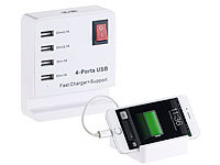 revolt USB-Netzteil mit Smartphone-Ablage, 4 Ports: 2x 2,1 A, 2x 1 A; Mehrfach-USB-Netzteile für Steckdose 