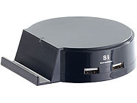 revolt Intelligente 4 Port USB-Ladestation mit Geräte-Halterung, 25 W; Mehrfach-USB-Netzteile für Steckdose 