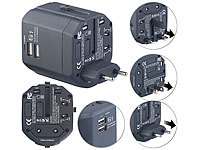 revolt 3in1-Universal-Welt-Reisestecker mit 2 USB-Ladeports, 2,5 A, 12,5 Watt