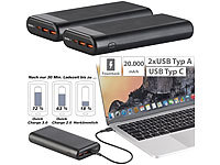 revolt 2er-Set USB-Powerbank mit 20 Ah, Quick Charge u. USB C PD bis 65 Watt; USB-Powerbanks kompakt USB-Powerbanks kompakt USB-Powerbanks kompakt 