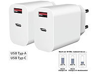 revolt 2er USB-Netzteile für Typ A & C, PD bis 20 Watt, Quick Charge 3.0, 3 A