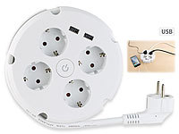 revolt Steckdosenleiste mit Kabeltrommel, 4 Steckdosen & 2 USB-Ports (2,1 A)