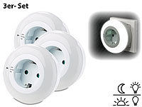 revolt LED-Nachtlicht mit Dämmerungssensor und Steckdose weiß, 3er-Set; Steckdosen mit Bewegungsmelder und Dämmerungs-Sensor Steckdosen mit Bewegungsmelder und Dämmerungs-Sensor 
