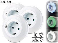 revolt LED-Nachtlicht mit Dämmerungssensor und Steckdose, 3 Farben, 3er-Set