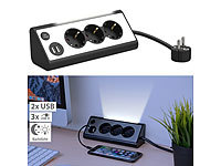 revolt 3-fach-Eck-Steckdosenleiste mit 2 USB-Lade-Ports und LED-Nachtlicht