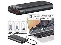 revolt Kompakte USB-Powerbank mit 20.000 mAh, USB-C PD, QC 3.0, 3 A, 65 W; USB-Solar-Powerbanks USB-Solar-Powerbanks USB-Solar-Powerbanks 