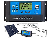 revolt Solar-Laderegler für 12/24-V-Akkus, PWM-Lademodus, 2 USB-Ports, 40 A; 2in1-Solar-Generatoren & Powerbanks, mit externer Solarzelle 