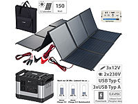 revolt PPowerstation & Solar-Generator mit 150-W-Solarpanel, 1.100 Wh, 1000 W; Solarpanels, Solarpanels faltbar Solarpanels, Solarpanels faltbar 