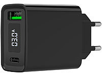 revolt Intelligentes 2-Port-USB-Netzteil, USB A & C, QC4.0+, PD 30 W, Display; USB-Powerbanks kompakt USB-Powerbanks kompakt 