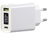 revolt Intelligentes 2-Port-USB-Netzteil, USB A & C, QC4.0+, PD 30 W, Display; USB-Powerbanks kompakt USB-Powerbanks kompakt 