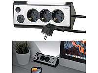 revolt 3-fach-Steckdose mit LED-Nachtlicht, 1x USB A QC, 1x USB C PD, schwarz; USB-Steckdosen 
