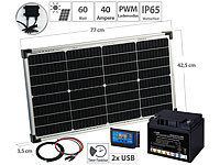 revolt 60-Watt-Solarpanel mit PWM-Laderegler und Blei-Akku, 480 Wh, 30 A; Solarpanels, Solarpanels faltbar Solarpanels, Solarpanels faltbar 