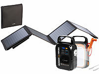 revolt Kurbel-Dynamo-Powerstation (22,5 Ah) mit 28-Watt-Solarpanel; 2in1-Solar-Generatoren & Powerbanks, mit externer Solarzelle 2in1-Solar-Generatoren & Powerbanks, mit externer Solarzelle 