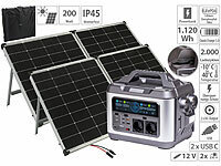 revolt Powerstation & Solar Generator mit 1120 Wh + 2x 240W Solarmodul; Solarpanels faltbar, Solaranlagen-Set: Mikro-Inverter mit MPPT-Regler und Solarpanel Solarpanels faltbar, Solaranlagen-Set: Mikro-Inverter mit MPPT-Regler und Solarpanel 