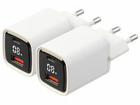 revolt 2er-Set 2-Port-USB-Netzteile mit USB-A & C, QC 3.0, PD, Display, 33 W; Mehrfach-USB-Netzteile für Steckdose 