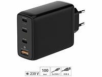 revolt 120-Watt-USB-C-Netzteil, 4 Ports, GaN-Technologie, PD 100 W, schwarz; USB-Powerbanks kompakt USB-Powerbanks kompakt USB-Powerbanks kompakt 