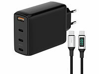 revolt 120W PD USB 4 Ports Netzteil Ladegerät, schwarz + 100W USB-C Ladekabel; USB-Powerbanks kompakt USB-Powerbanks kompakt USB-Powerbanks kompakt 