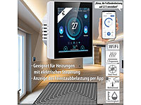revolt WLAN-Fußbodenheizung-Thermostat mit Touchdisplay, Feinstaub-Anzeige; Zigbee-kompatible Heizkörperthermostate mit App-Steuerung Zigbee-kompatible Heizkörperthermostate mit App-Steuerung 
