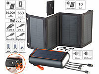 revolt Solar-Powerbank mit Kurbel & Extra-Solarpanel, 30.000 mAh, PD 20 Watt