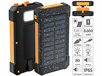 revolt Solar-Powerbank, 8.000 mAh, 2x USB 2A, Typ-C-Input, IP65, LED-Lampe; USB-Powerbanks kompakt 