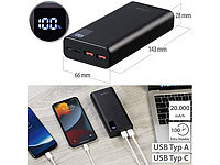 revolt USB-Powerbank, 20.000 mAh, USB-C PD, Display, Metall, QC3.0, 3 A, 20 W