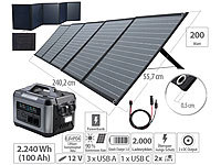 revolt Powerstation & Solar-Generator mit 2.240 Wh, 200-W-Solarpanel, 2.200 W; 2in1-Hochleistungsakkus & Solar-Generatoren, Solarpanels 
