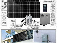 revolt 2,15-kWh-Akkuspeicher mit WLAN-Mikroinverter & 2x 430-W-Solarmodul; Solaranlagen-Set: Mikro-Inverter mit MPPT-Regler und Solarpanel Solaranlagen-Set: Mikro-Inverter mit MPPT-Regler und Solarpanel 