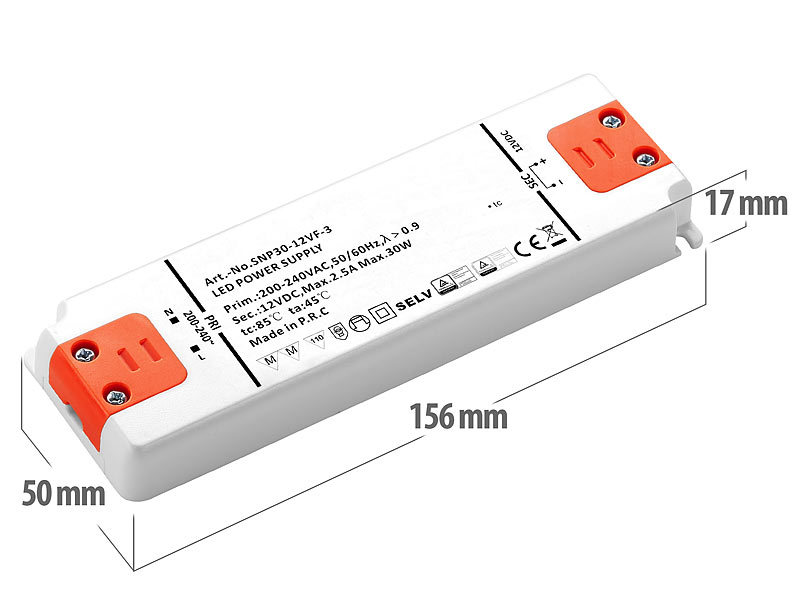 revolt LED Trafo: LED-Transformator, 230V auf 12V, Gesamtlast bis 20 W, 103  x 35 x 16 mm (Trafo 230V auf 12V)