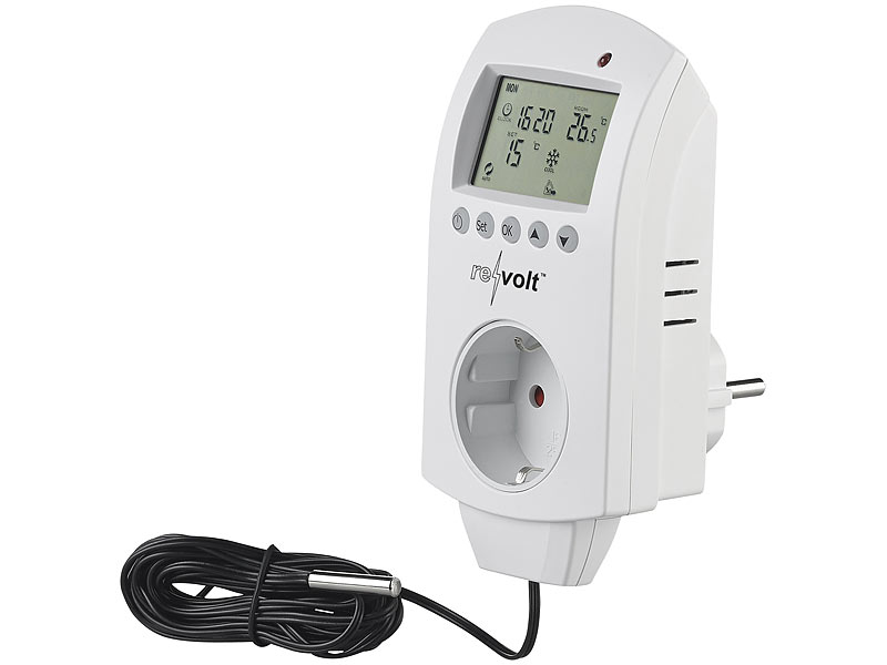 Digitale Thermostatsteckdose, Temperaturregler 230V mit Sensor, LCD