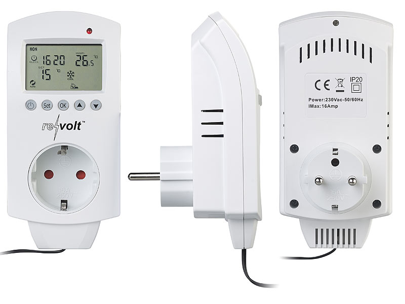 Digitale Thermostatsteckdose, Temperaturregler 230V mit Sensor, LCD