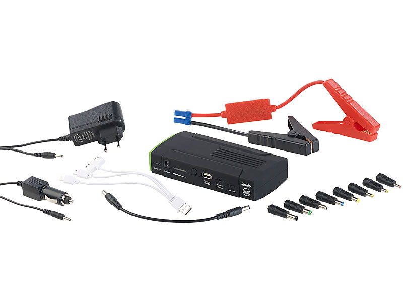 3in1-Kfz-Starthilfe und USB-Powerbank mit LED-Leuchte, 15.300 mAh