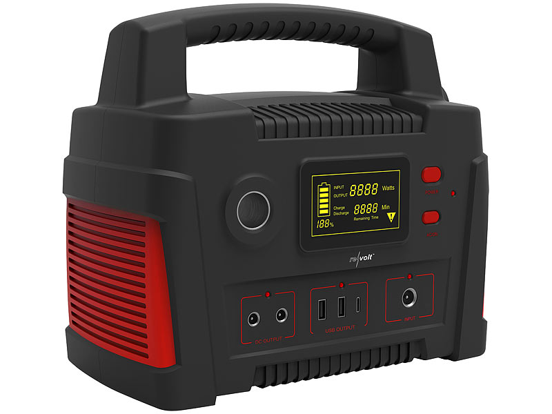 revolt Powerstation & Solar-Generator mit 420 Wh, 230 V, 12 V, USB, 600 Watt