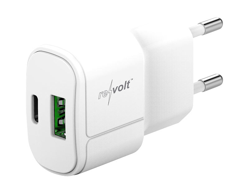 revolt Ultrakompaktes USB & Notebook-Netzteil, USB-C & -A, QC, PD, 30W, weiß