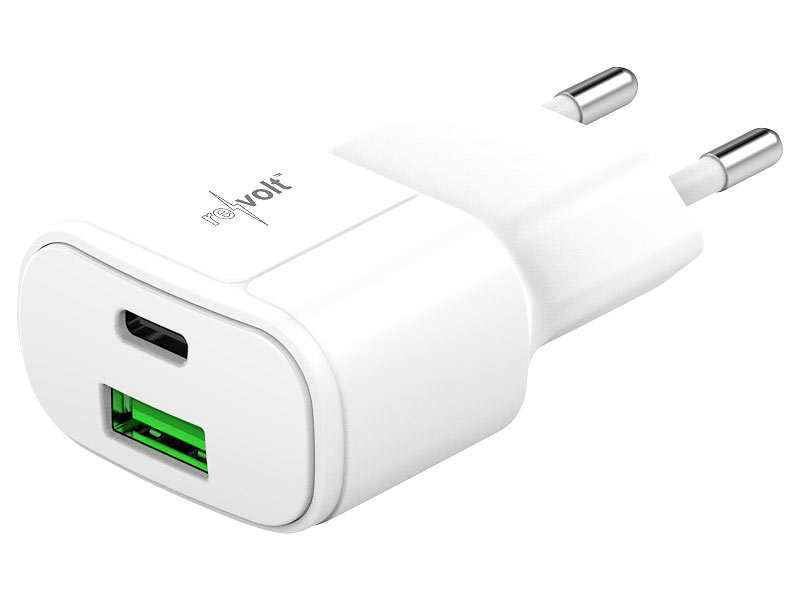 revolt Ultrakompaktes USB & Notebook-Netzteil, USB-C & -A, QC, PD